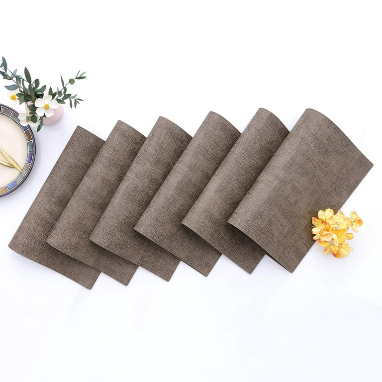 decorUhome Placemats Set of 6, Heat Resistant PU Faux Leather Table Mats,  11.8 x 17, Beige 