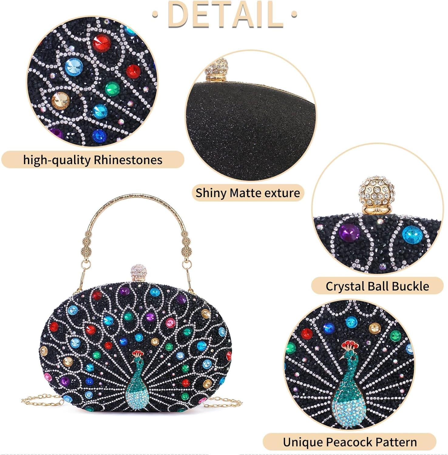 Womens Vintage Beaded Rhinestone Peacock Clutch Purse Handmade Crossbody Bag Evening Handbag For Wedding Party Prom