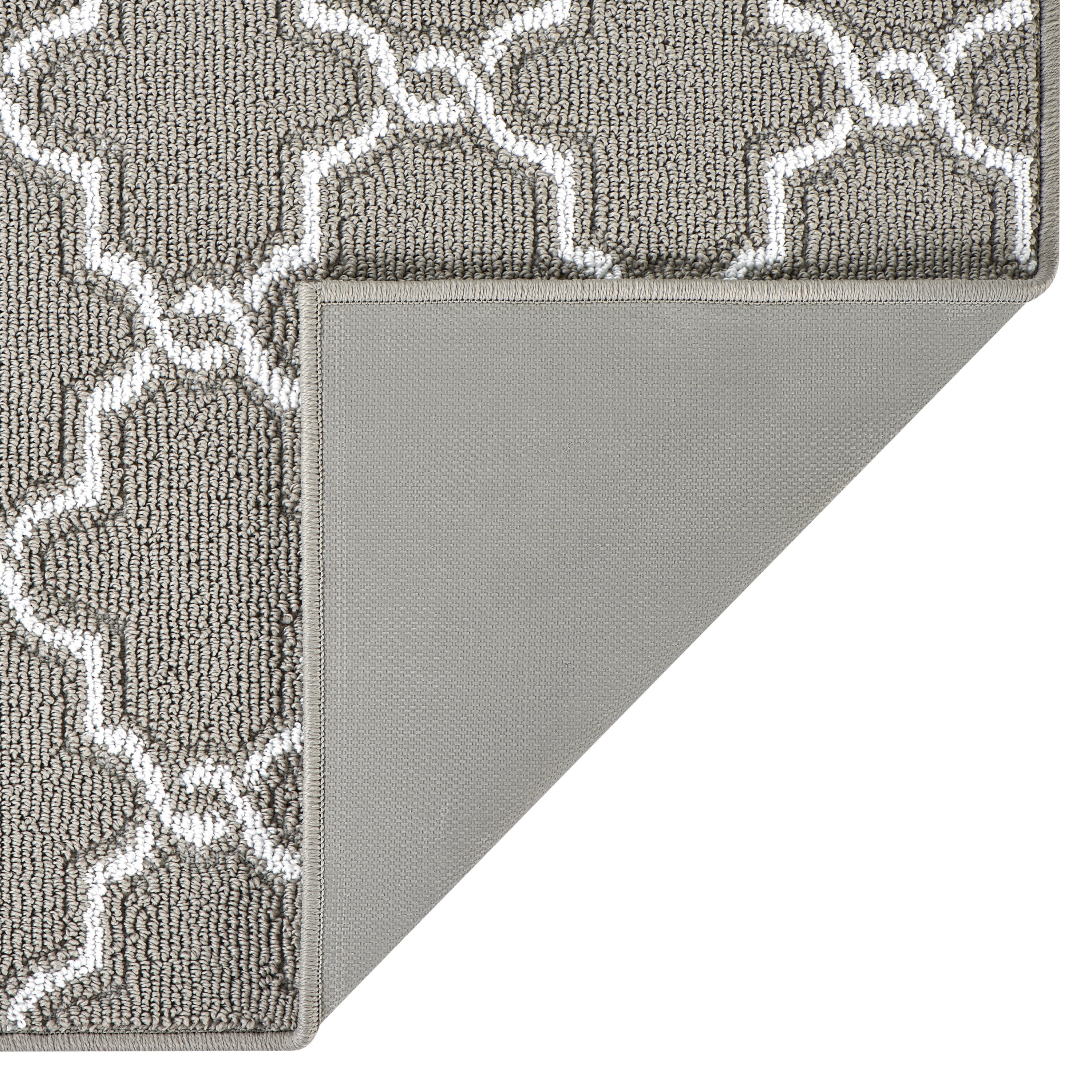 Washable Skid-Resistant Runner Rug, Geometric, Light Grey and White, 26" x 72"