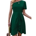 thumbnail image 2 of VISgogo Vestido de noche de verano para mujer Color sólido Un hombro Volantes Mini vestido de fiesta femenino VISgogo  moda, 2 of 9