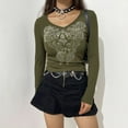 thumbnail image 5 of Blotona Women Slim-fit T-shirt Rhinestone Pattern Long Sleeve V-neck Pullover, 5 of 9