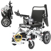 Electric Wheelchair for Adults, Folding All Terrain Lightweight Wheelchairs, Blue Leather
