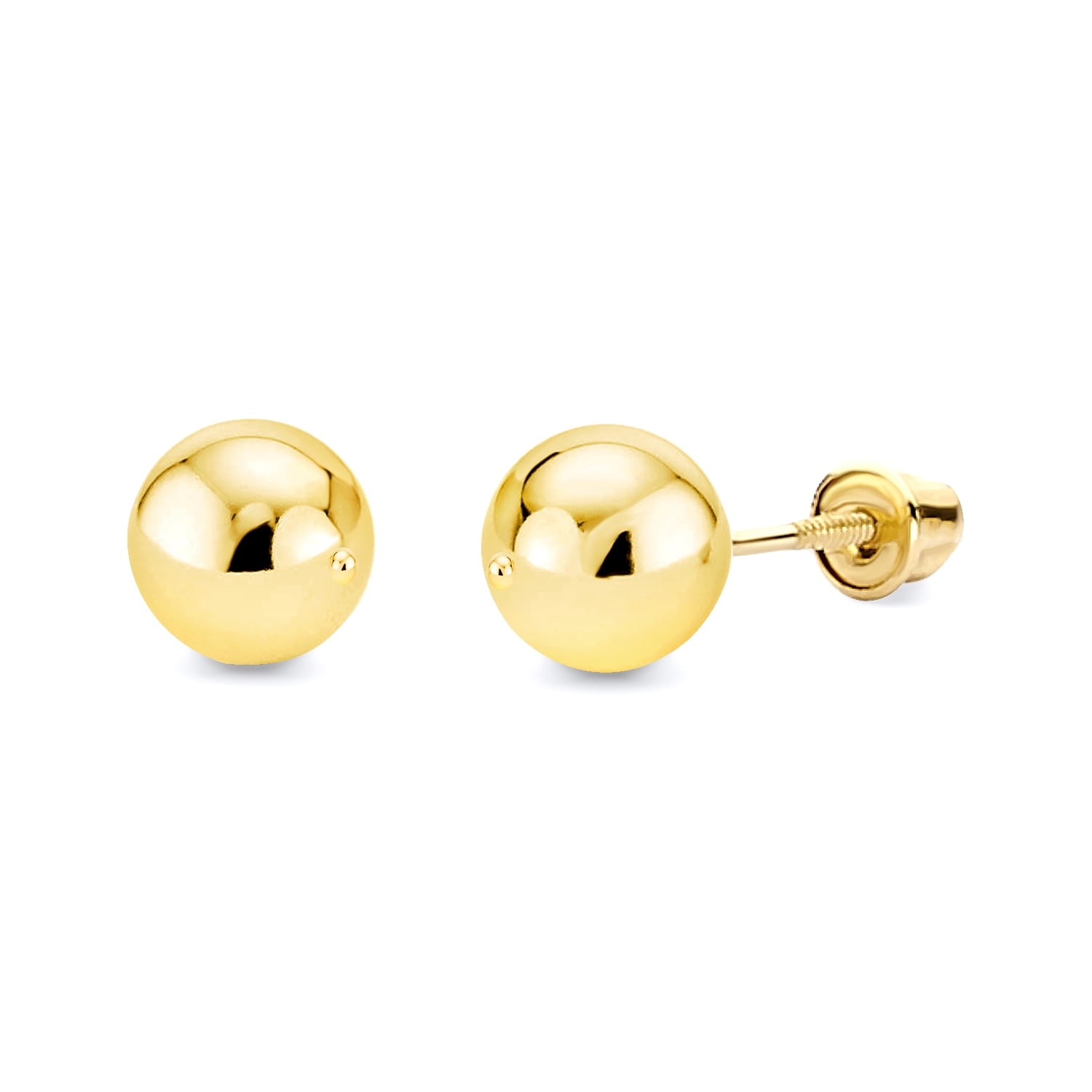 Wellingsale 14K Yellow Gold Polished 6mm Ball Stud Earrings With Screw ...