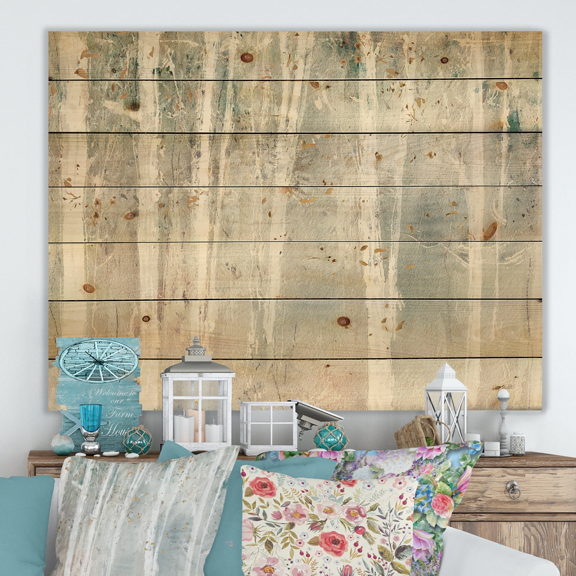 Designart 'Abstract A Woodland Walk into the Forest VII' Modern Farmhouse Print on Natural Pine Wood
