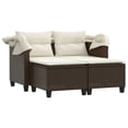 thumbnail image 2 of vidaXL Garden Sofa 2-Seater with Canopy and Stools Brown Poly Rattan, 2 of 5