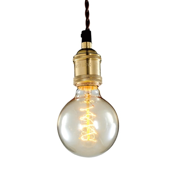 Bethel International Brown Twisted Fabric Cord Single Pendant Light with Brass Hardware
