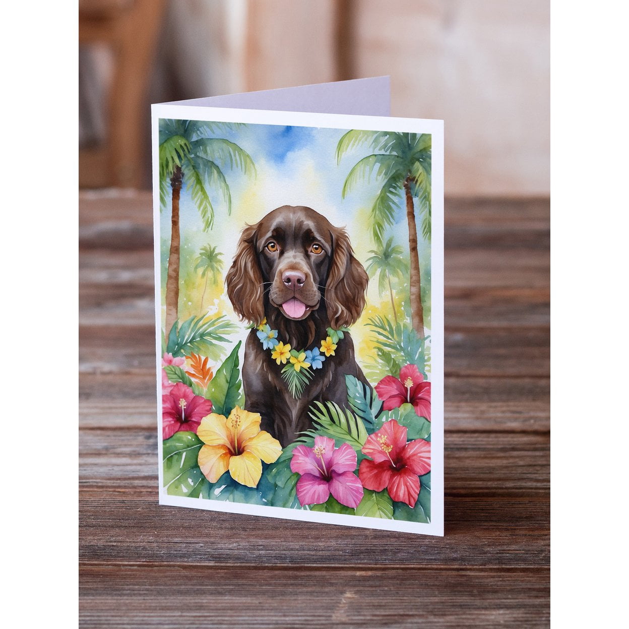 Boykin Spaniel Luau Greeting Cards Pack of 8 7 in x 5 in