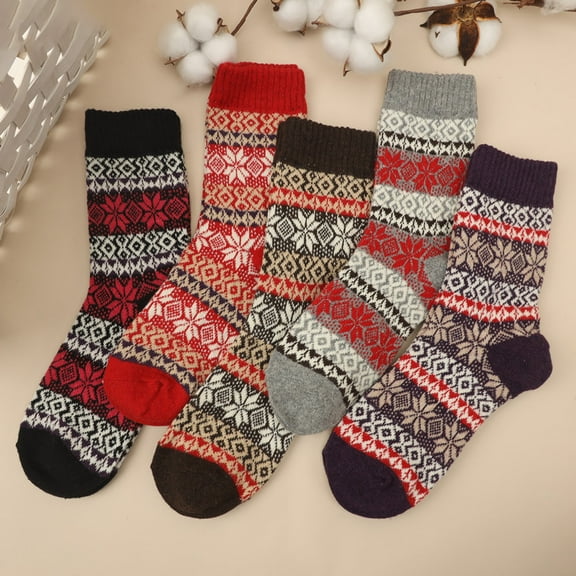 5 Pairs Retro Cute Middle Socks Tube Crew Socks for Women，Christmas Holiday Winter Gifts，Style 20