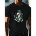thumbnail image 1 of [T-Shirt Imprimé Squelette Trèfle] T-Shirt Imprimé Trèfle Squelette de St. Patrick - 100 % Polyester Col Rond Manches Courtes Tee Décontracté - Motif Géométrique, Haut en Tricot d'Été pour Hommes, 1 of 5