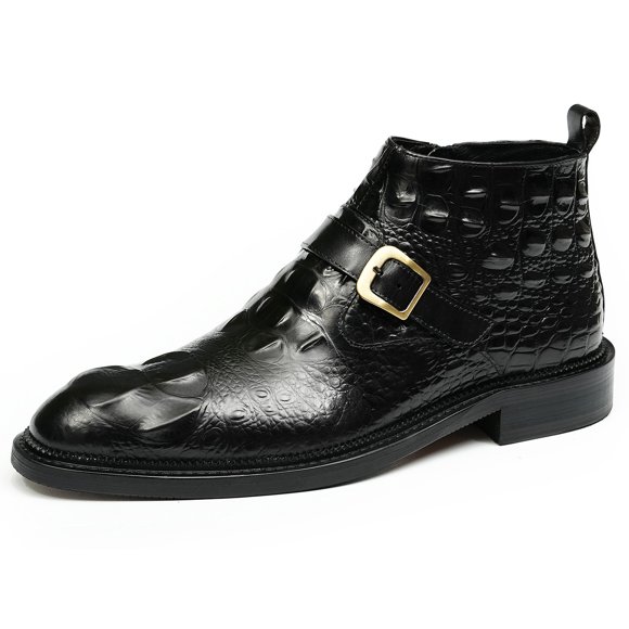 Santimon Black Dress Boots for Men Side Zipper Crocodile Grain Ankle Classic Formal Business Casual Boots US 5.5