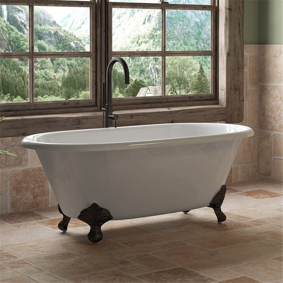 Cambridge Plumbing DE60-684D-PKG-ORB-7DH Cast Iron Double Ended Clawfoot Tub- Oil Rubbed Bronze - 60 x 30 in.