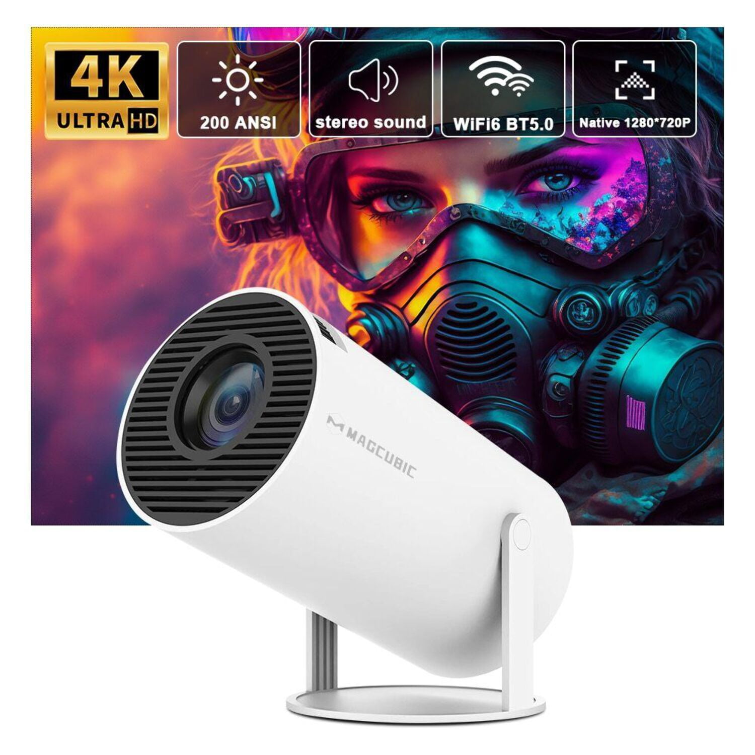 DEEPALS 1.37 1080p Multimedia Projector, White, HY300