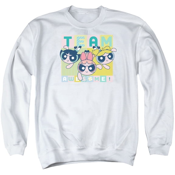 Powerpuff Girls Awesome Block Adult Crewneck Sweatshirt White