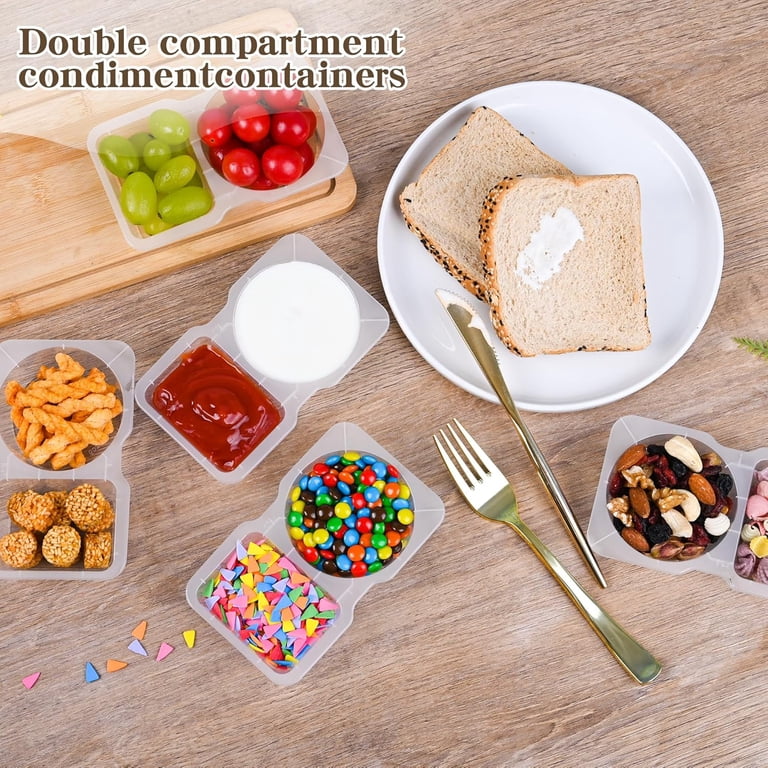 20 Pièces Contenants Snack à 2 Compartiments - Boîtes Plastique Réutilisables Pour Condiments, Salades Et Voyage