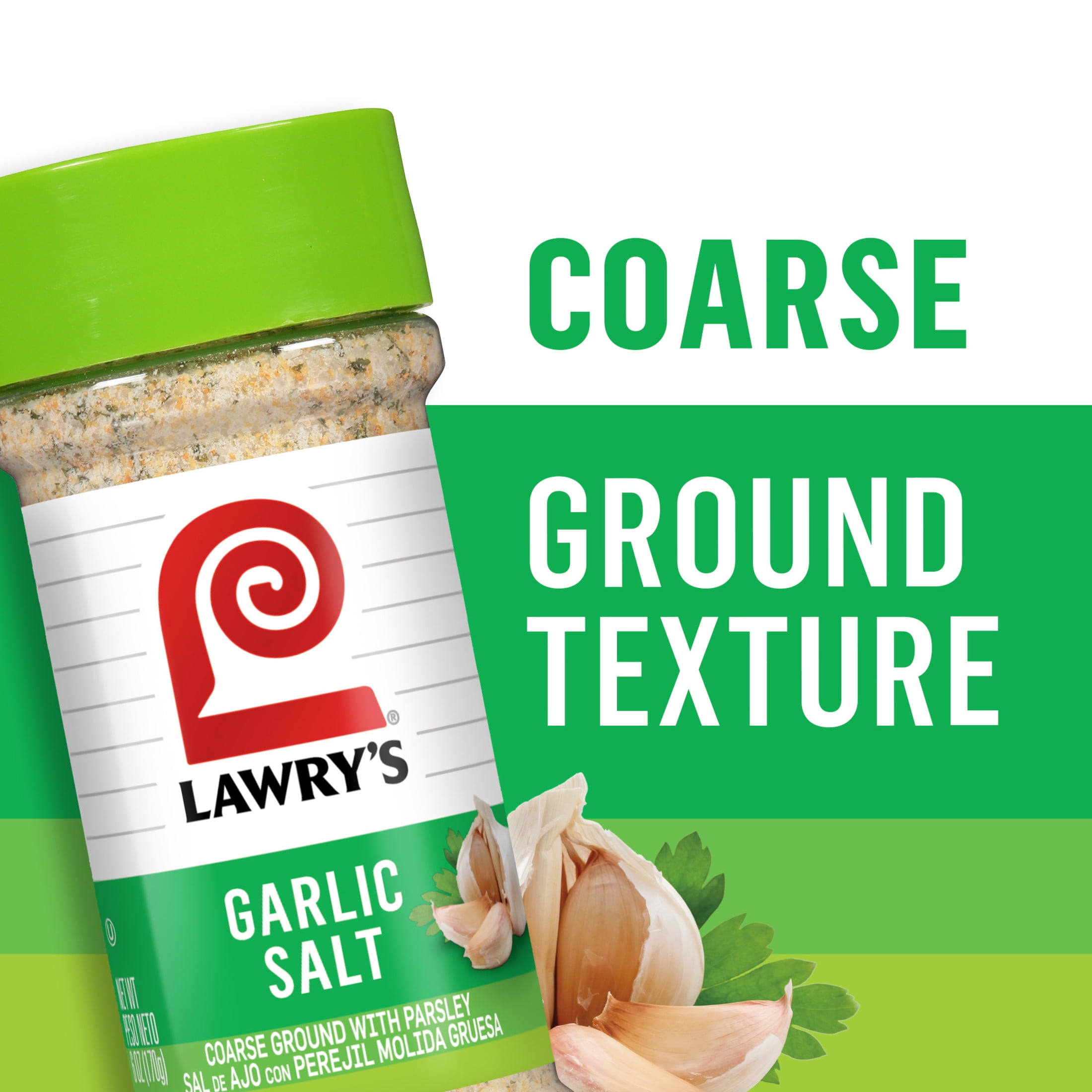 (12 pack) Lawry's Kosher Coarse Ground With Parsley Garlic Salt, 6.0 oz Bottle