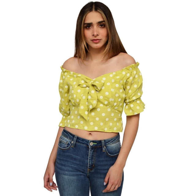 Crop top campesino, modelo 0614 (Verde) verde M Roman Fashion Crop top 0614