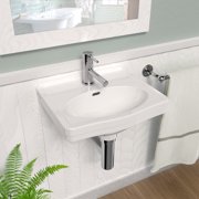 Whitehaus 15 Rectangular Wall Mount Basin with Integrated Oval Bowl, Low-Rise Backsplash, Single Faucet Drilling and Overflow