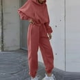 thumbnail image 5 of AOMPMSDX Autumn/Winter 2024 Women's Two Piece Set: Long Sleeved Round Neck Drawstring Hooded And Loose Trousers Tracksuit Brick Red S, 5 of 8