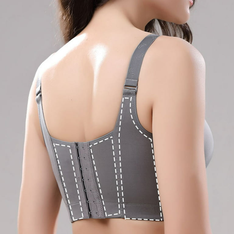 Sksloeg Womens Bra Full Coverage Plus Size T-Shirt Bra Wire Free Back  Support Posture Bras,Gray XXL 