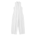 thumbnail image 3 of Cotton Jumpsuits for Women Round Neck Button Sleeveless Summer Rompers Casual Fashionable Solid Color Loose Wide Leg Jumpsuit with Pockets, 3 of 5
