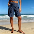 thumbnail image 2 of Bermuda Shorts for Women with Pockets Knee Length Elastic Waisted Long Shorts Casual Workout Side Tie Shorts with Pockets Dark Blue XL, 2 of 7