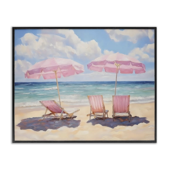 Stupell Industries Contemporary Pink Summer Chairs by the Sea Black Framed Giclee Art, 14 x 11, by LSR Design Studio