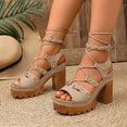 thumbnail image 3 of Rokment Womens Punk Studded Platform Strappy Gladiator Sandals 2026 Casual Leather Open Toe Chunky Block High Heels Dress Summer Shoes Comfortable Beige Size 6.5, 3 of 5