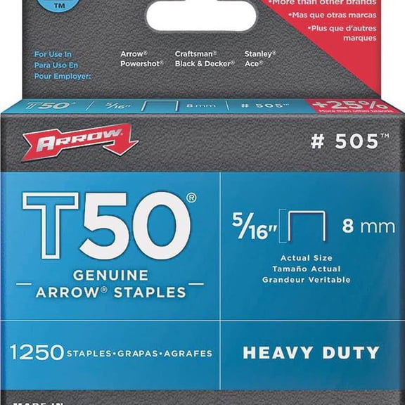 Pk/1250 x 8: Arrow Staples for T50 Series Staple Guns 505248