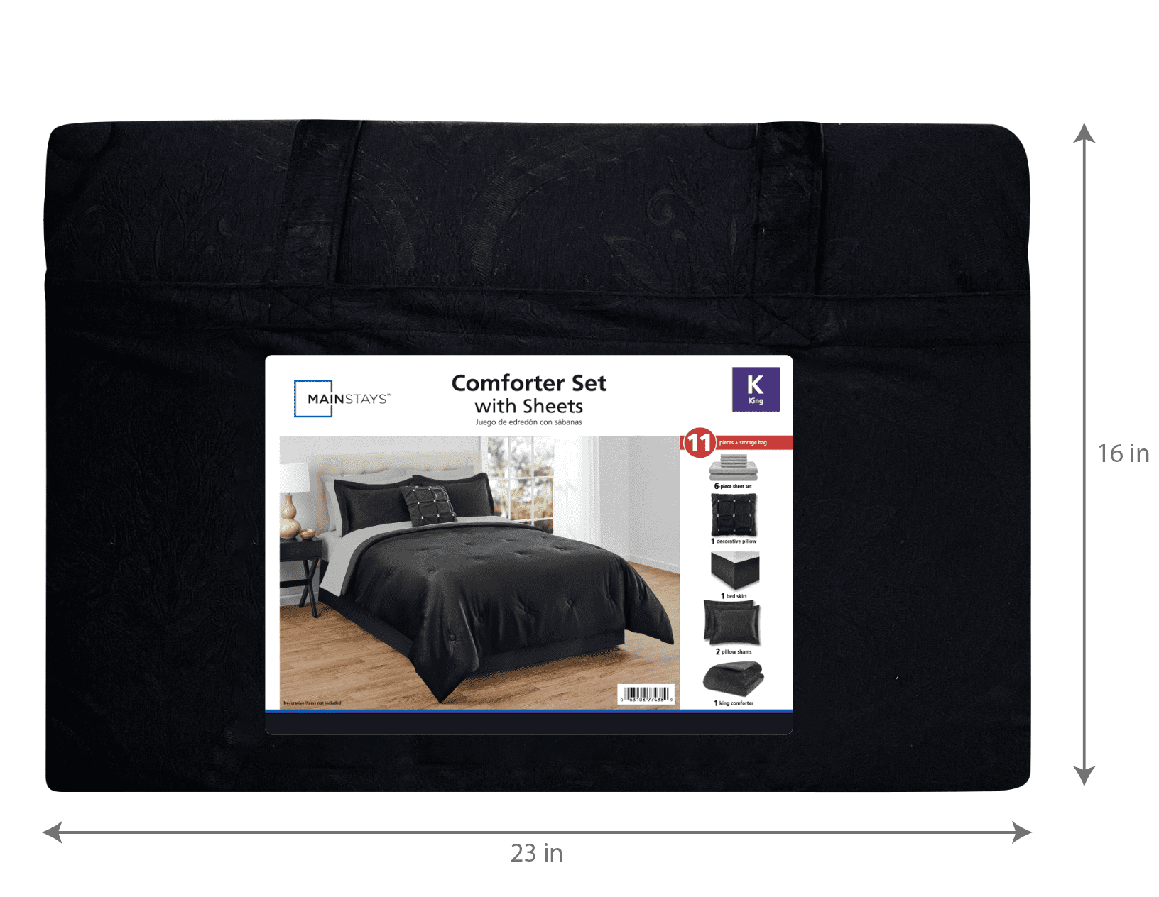 Mainstays 11-Piece Bed in a Bag Comforter Set with Sheets, Black Velvet, Double, MAINSTAYS PL MS11PC BNB BLKVEL D