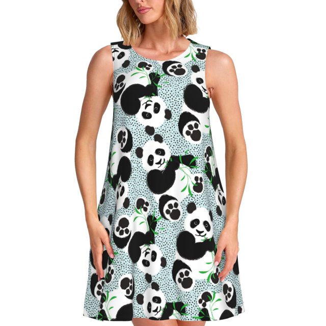 Disketp Panda And Eucalyptus para Vestido sin Mangas para Mujeres, Vestidos de Verano para Mujeres, Casual y Holgado para la Playa