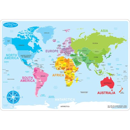 UPC: 0703185956024 | Ashley Productions Smart Poly Learning Mats  12  x 17   Double-Sided  World Basic Map  Pack of 10