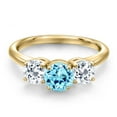 thumbnail image 3 of Gem Stone King 18K Yellow Gold Plated Silver Blue Apatite and White Topaz Engagement Ring for Women | 2.02 Cttw | Round 6MM | Gemstone Birthstone | Size 6, 3 of 6