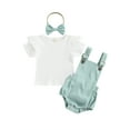 thumbnail image 1 of Biekopu Newborn Baby Three Piece Set, Fly Sleeve Round Neck Shirt Suspender Ruffle Shorts Elastic Matching Headband, 1 of 9