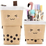 Friinder Cute Pen Pencil Telescopic Holder Stationery Case, Stand-up Transformer Bag with Smile Face Dot Organizer,