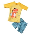 thumbnail image 4 of ATOGUTA Boys Two Piece Rash Guard Swimsuits Kids Short Sleeve Swimwear Sets Bathing Suit with Sun Hat Yellow, Size 2T-9, 4 of 4