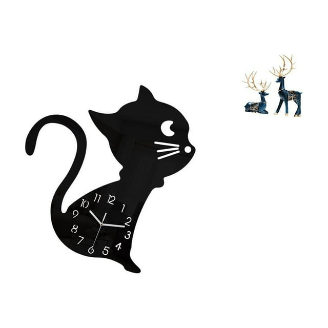Reloj De Pared De Acrílico Con Diseño De Gato Y Estatua De Reno Para Decoración Moderna De Sala De Estar, Oficina Y Hogar Con Un Bonito Diseño De Animales.