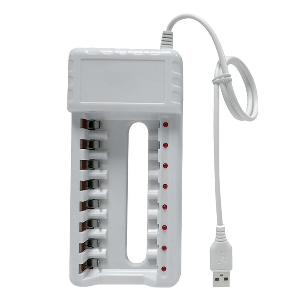 Chargeur de Pile Usb Rechargeable 8 Emplacements Charge Rapide pour Outils de Pile Aaa/Aa Blanc