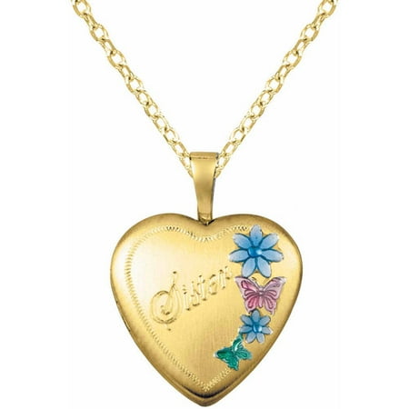 Yellow Gold-Plated Sterling Silver Heart-Shaped with Colored Flowers Sister Locket