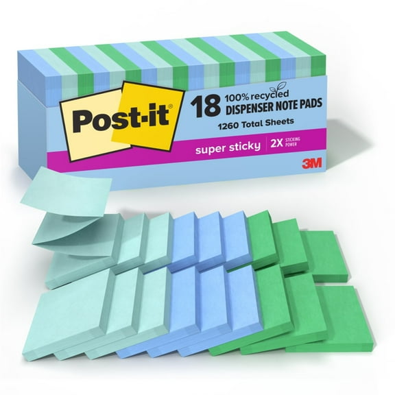 Post-it® Super Sticky Pop Up Notes, 3 in x 3 in, 18 Pads, 70 Sheets/Pad, 2x the Sticking Power, Oasis Collection
