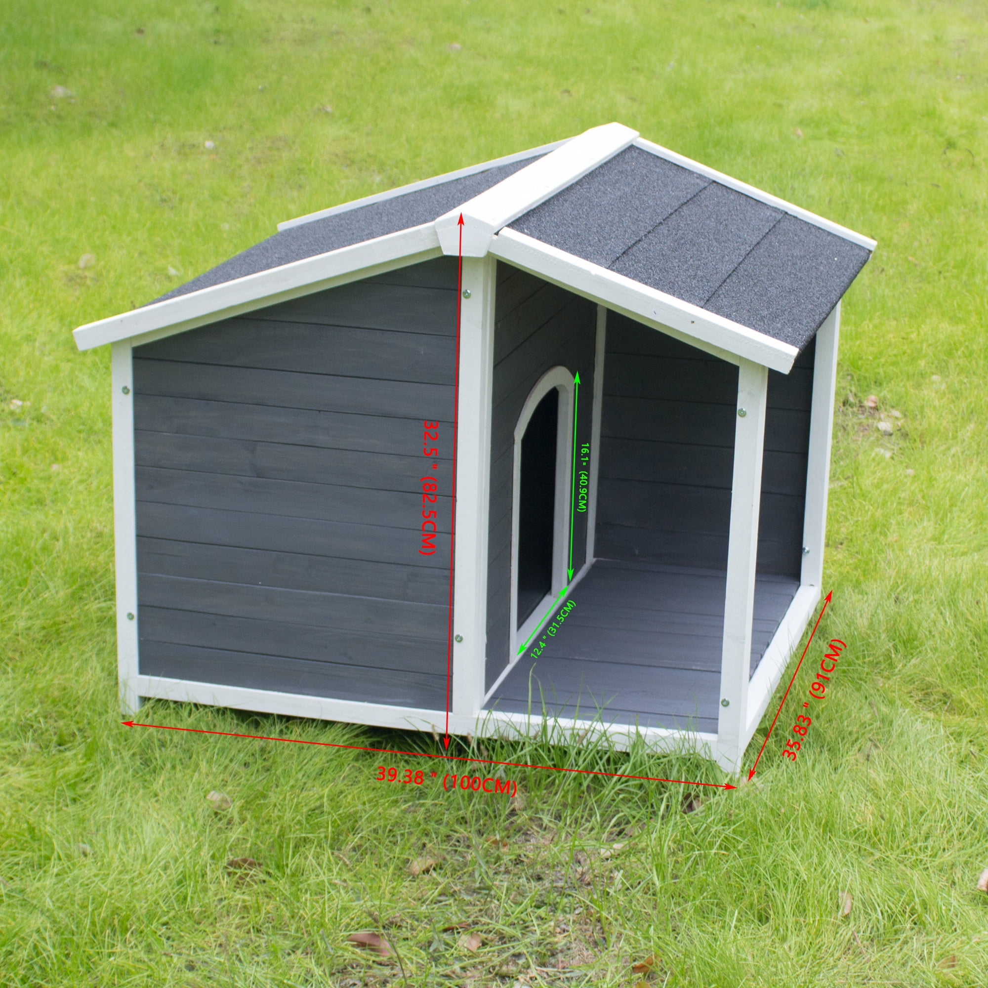 Aukfa Outdoor Wood Lodge Dog House, Pet Dog Puppy Shelter, Waterproof Dog House for Medium Pet