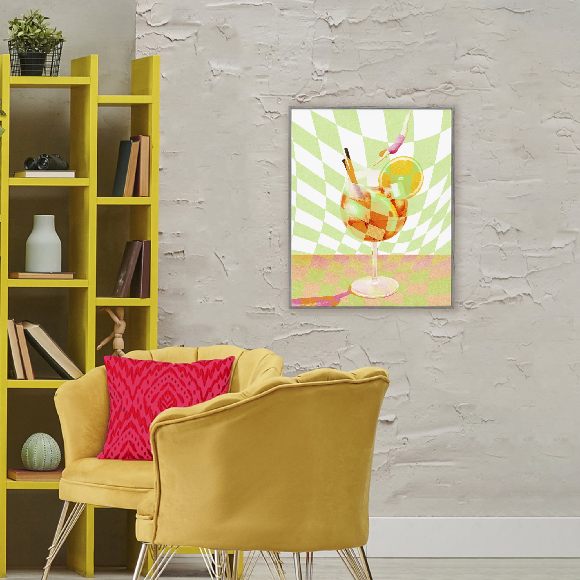 Retro Swimmer Summer Cocktail Gray Framed Giclee Art, design by Lil' Rue