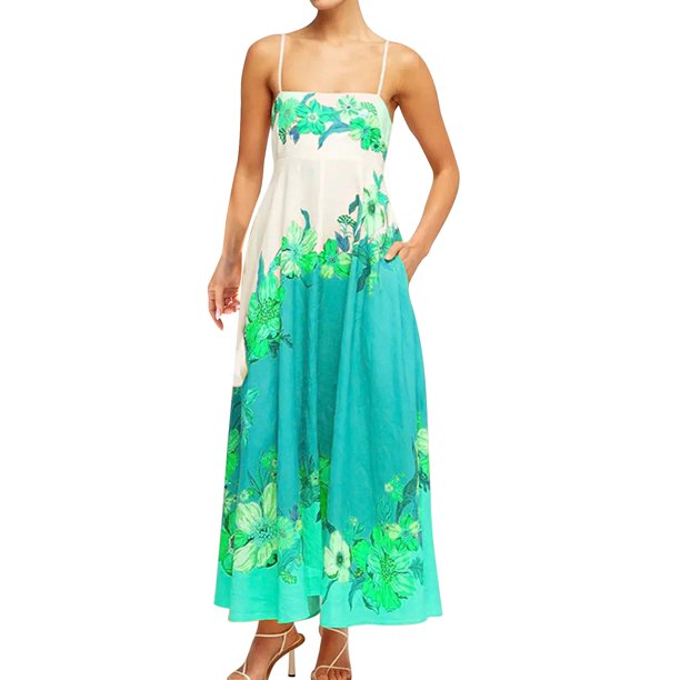 Sexy Vestido Casual para las Mujeres, Verano Sólido Camis sin Mangas Cuello Redondo Largo para la Fiesta, la Fecha Y las Vacaciones