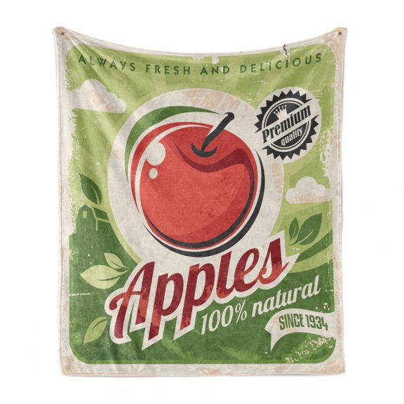 Fruit Soft Flannel Fleece Blanket, Advertisement for Apples Design Grunge Style Torn Worn out Background Colorful Image, Cozy Plush for Indoor and Outdoor Use, 50" x 70", Multicolor, by Ambesonne