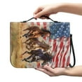 thumbnail image 2 of ZUXONGSY American Flag Three Horse Print PU Leather Bible Case Large Bible Carrying Case for Women Men Bible Study Tools with Detachable Wristlet Strap Christian Art Gifts, L, 2 of 7