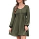 thumbnail image 3 of Vestido Corto Informal de Mujer con Cuello Redondo Fruncido, Botones, Larga y Cintura Entallada Verde XL, 3 of 8