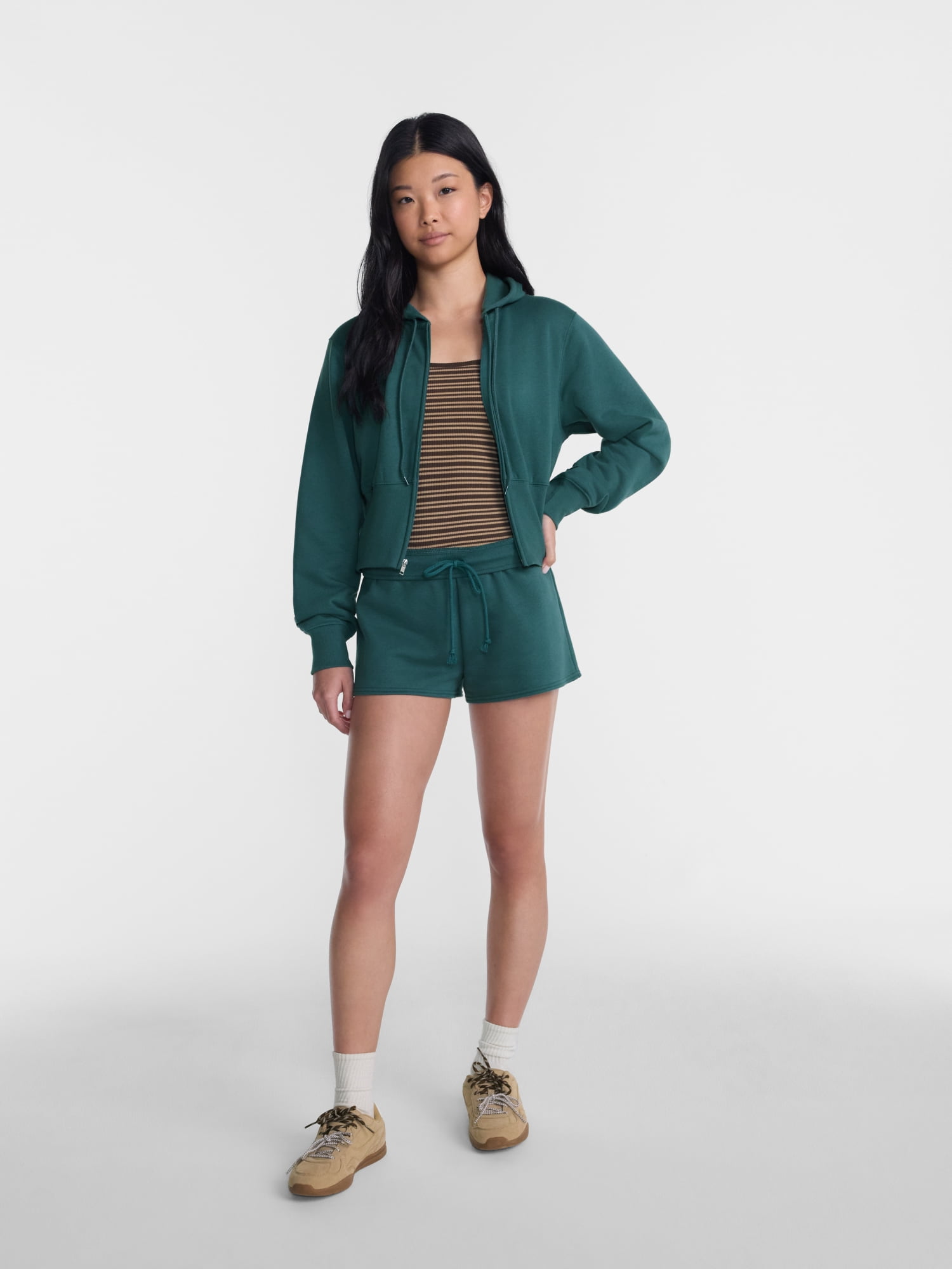 No Boundaries Fleece Shorts with Ribbed Waistband, Women's XXS-XXL