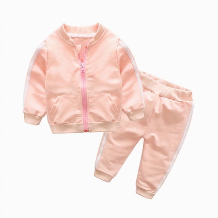 Wonitaaizi Baby Boys Hoodie Sweatsuit Long Sleeve Pocket Tops + Pants Clothes Set(5-6 Years Pink)