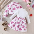 thumbnail image 4 of TEDOYE Girls Winter Outfits 2PCS Sets Lined Dress With Lapel Jacket Cute Heart Print Long Sleeve Warm Outfits For Toddler Kids Casual Party Wear Leisure Wear, 5-6 Years, 4 of 9