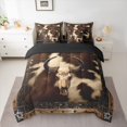 thumbnail image 2 of Homewish Tribal Sheep Skeleton Twin Bedding Sets 7-Piece, Vintage Brown Cow Print Bedding Comforter Set, Southwestern Theme Reversible Sheet Sets, Microfiber Bedroom Decor, 2 of 7