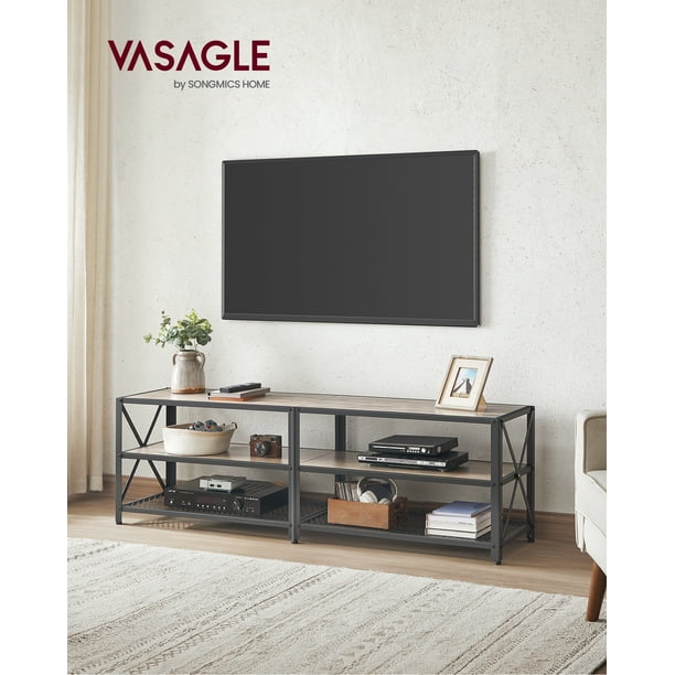 Mueble de TV, Mesa de TV para Televisores de hasta 70 Pulgadas, Ancho 160 cm, Marco de Acero, con Estantes, para Salón, Dormitorio, Greige y Negro LTV095B02V1